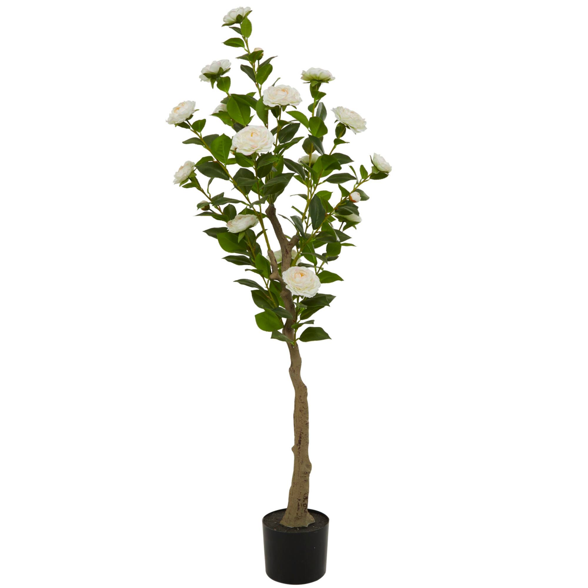 4.5ft. Green Faux Camellia Foliage Artificial Tree with Black Plastic Pot